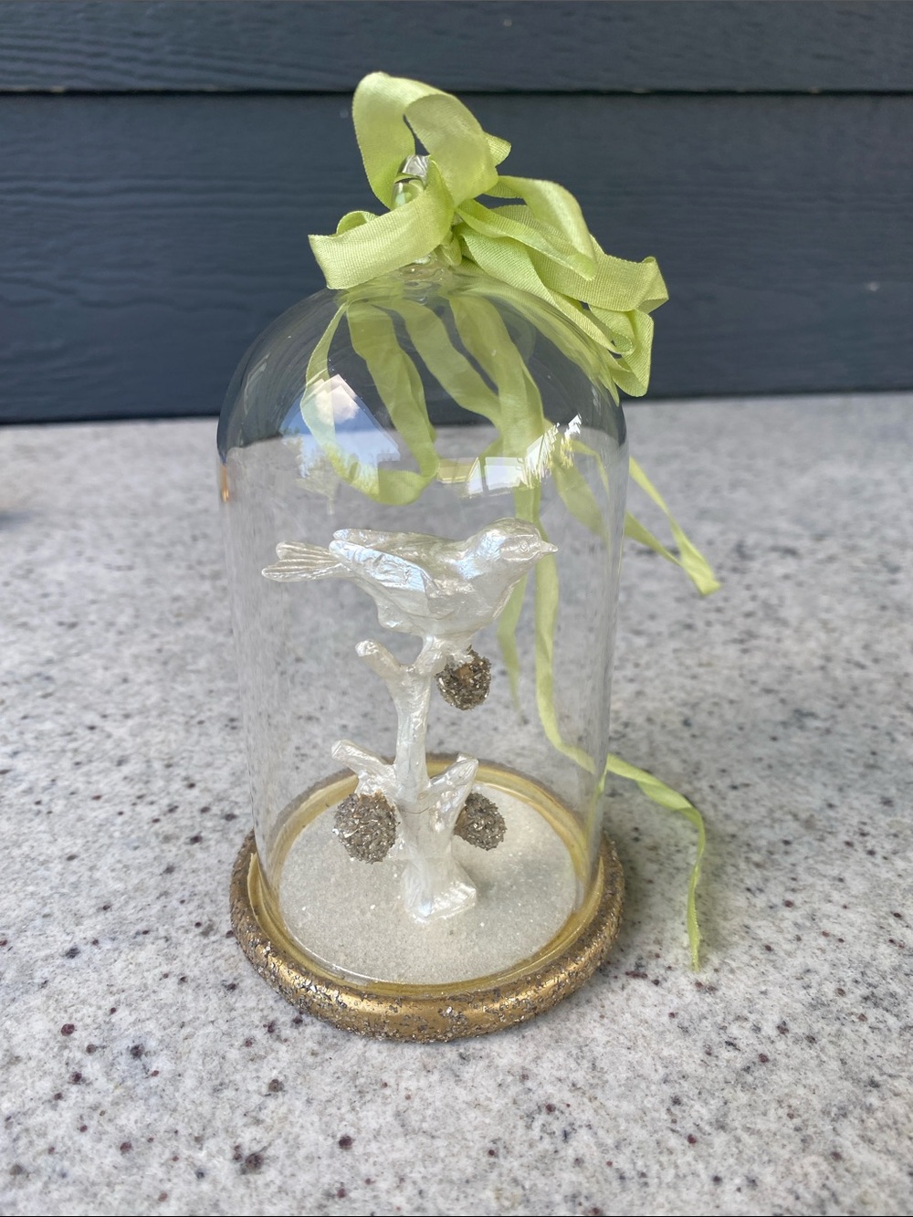 Glass Cloche Ornament with White Bird and Gold Accents